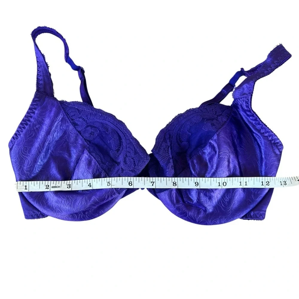 VTG Victoria’s Secret Good Label Bra Purple Jacquard Scroll Lace Front Close 80s